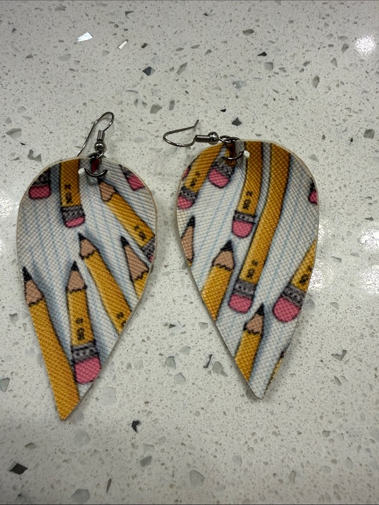 Jewelry - Cute Yellow Pencil Print Teardrop Earrings